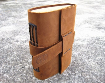 Handmade unique leather journal personalized leather notebook leather diary with leather strap closure