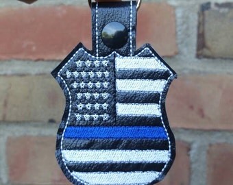 Thin Blue Line Flag - Police Keychain - Police Flag - Police Wife - Back The Blue - Police Gift - Police Badge - Pray for Police