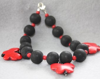 Black with Red Butterflies Bracelet