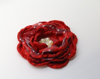 4" Red Burned Petal Flower, Satin Flower, Headband Flower, Wedding Flower.