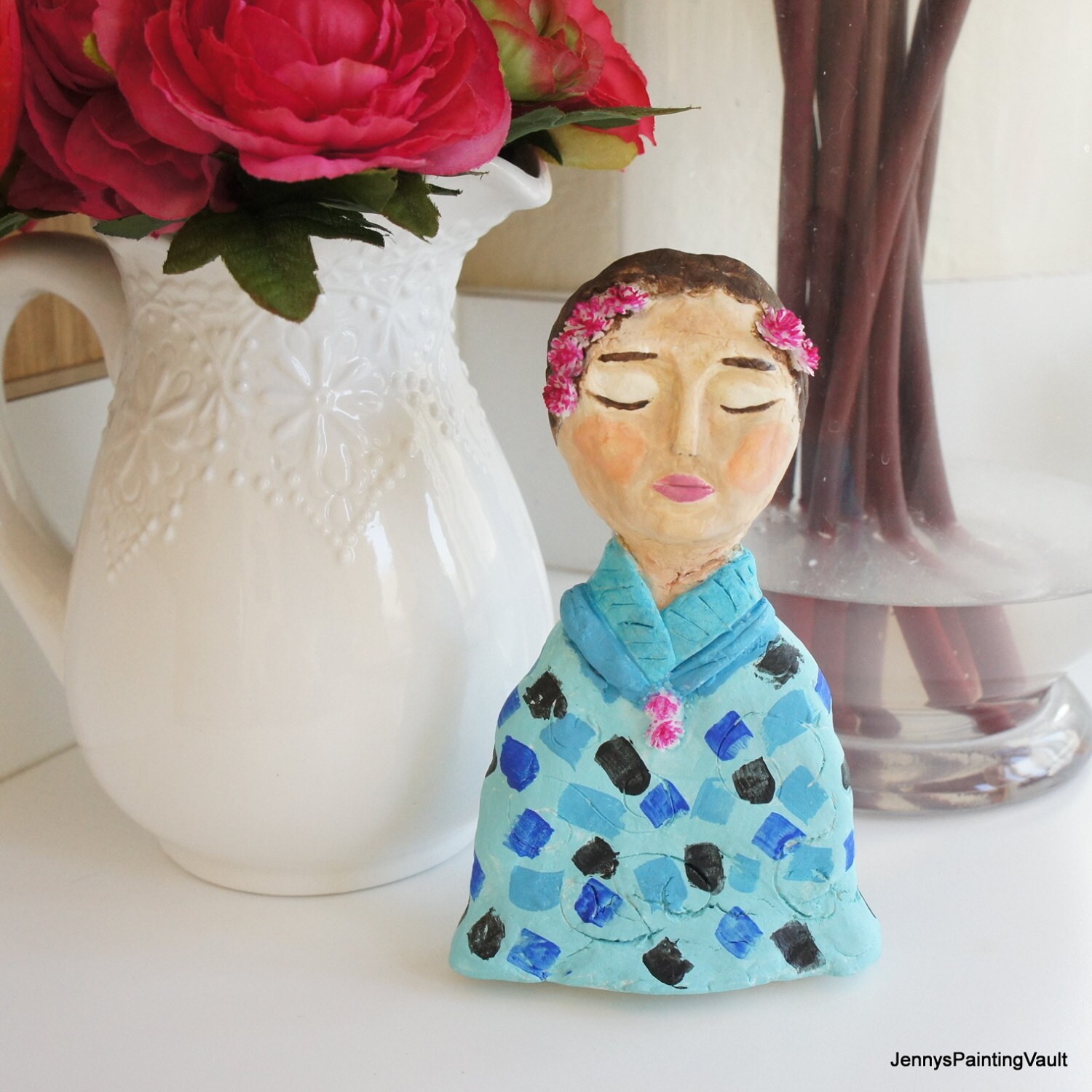 Handmade Paper Clay Doll named Pam by JennysPaintingVault on Etsy