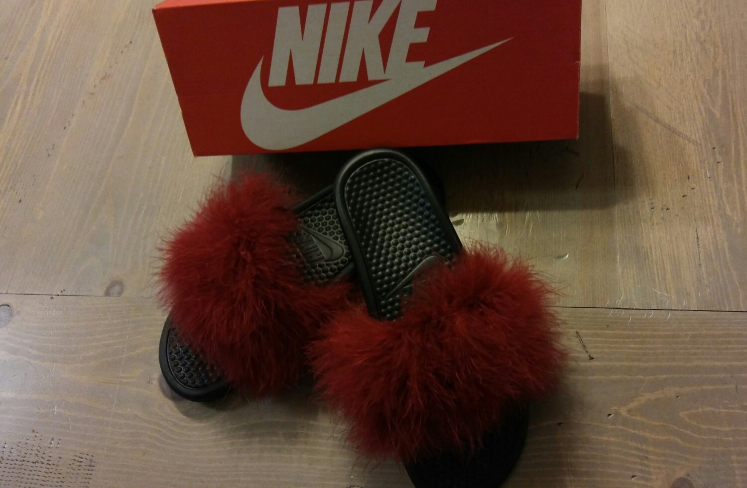 nike fuzzy slides