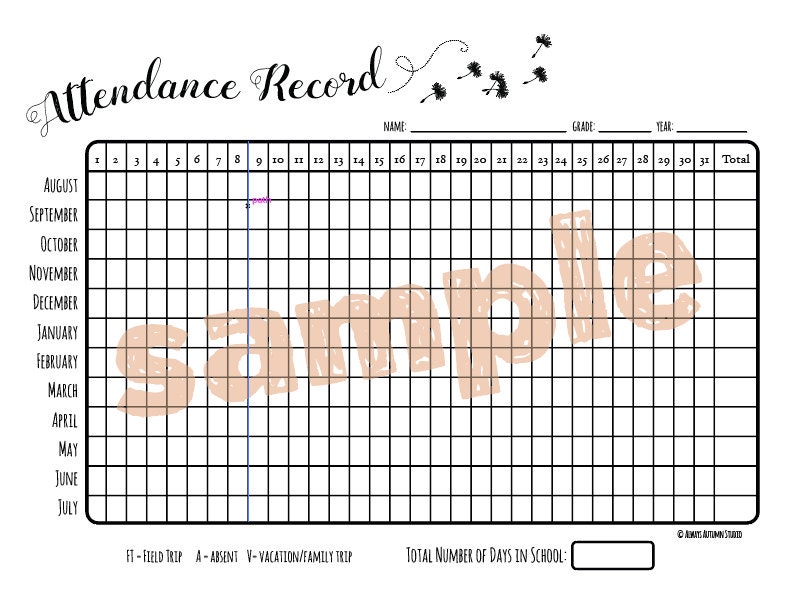 Printable Homeschool Attendance Record by AlwaysAutumnStudio