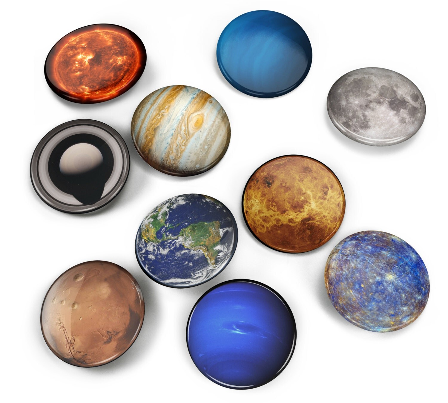10 pin set: planets sun and moon planet badge astronomy