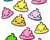 Items similar to cute poop stickers, poop clipart, kawaii stickers ...