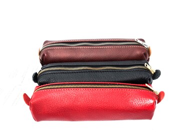 Handmade Kangaroo veg-tanned Leather pencil case/Makeup case