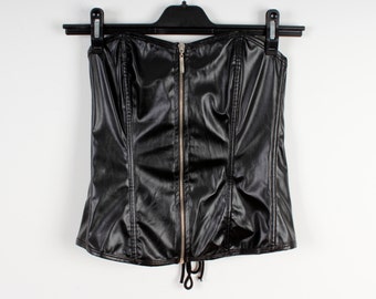 Black Leather Corset Faux Leather Goth Zipper Up Corset Steampunk Corset