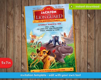 Lion Guard Invitation - Printable birthday party invite - INSTANT PDF DOWNLOAD