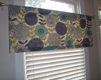 Large-scale Purple, Aqua, Citrine, Grey, Taupe, Ivory Floral Valance Window Treatment Shade Modern