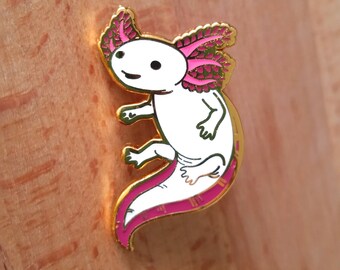 Axolotl Hard Enamel Pin - Gold, White, and Pink - Lapel Pin Cloisonné Badge