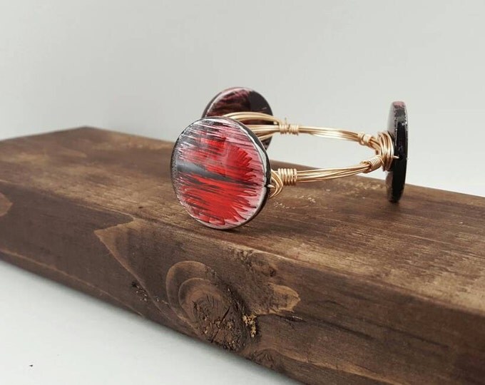 Red Sunburst Stone Wire Wrapped Bangle, Bracelet, Bourbon and Boweties Inspired