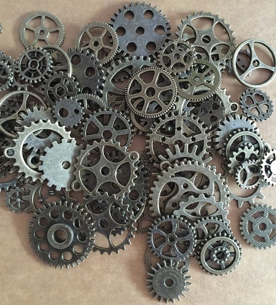 BULK 100 Mixed Bronze Steampunk Gear Charms Clockwork Cog Wheel ...