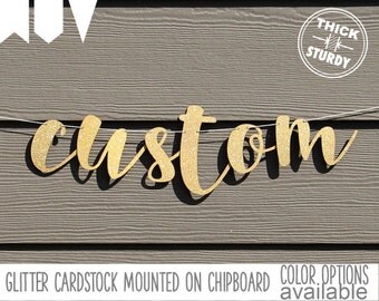 Custom banner, Personalized banner, Gold Glitter party decorations, cursive banner, regular size