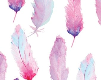 Watercolor Feathers Peel and Stick Wallpaper #112 / Adhesive Vinyl Wallpaper / Pattern WallScape / Removable Wallpaper / Custom Wall Mural