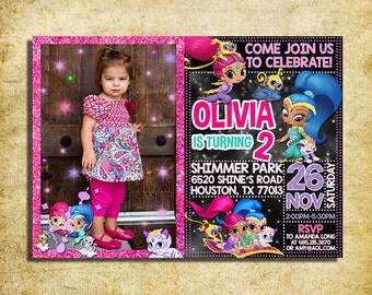 Shimmer And Shine Invitation - Shimmer And Shine Chalkboard Birthday Party Invite With Photo- Printable And Digital File
