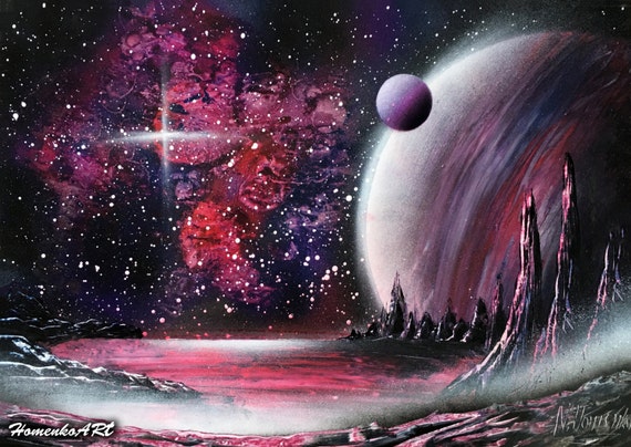 Spray paint art Space painting Giant planets Nebula art Bright