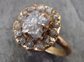 Raw Diamond Halo Engagement Ring Rough 18k rose Gold Wedding Ring diamond Wedding Set Stacking Ring Rough Diamond Ring byAngeline