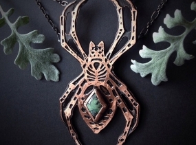 Garden Spider Necklace  Hand drawn and Etched copper - One of a kind - jewelry made in austin tx in my studio