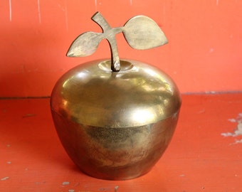 large brass apple container . vintage brass apple dish with lid, made in India