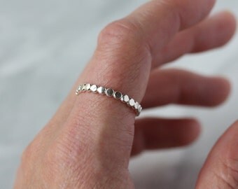Sterling Silver Dot Ring, Thick Dotted Band, Shiny Circles, Hammered Flat, Simple Everyday Jewelry, Silver Stacking Ring