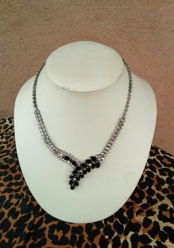 Vintage S Necklace Rhinestone Black Marquis S Choker