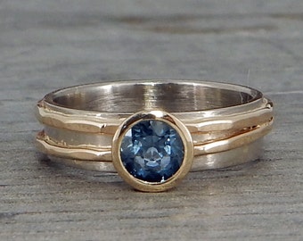 Sapphire Ring - Fair Trade Malawi Blue Sapphire, Recycled 14k Yellow Gold, 14k Palladium White Gold - Wedding/Engagement - Made to Order