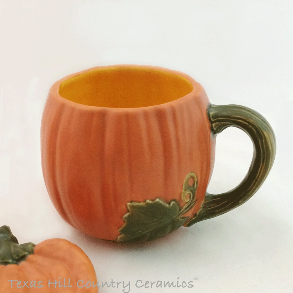 Ceramic Pumpkin Shape Cup or Mug in Orange Glaze Ceramic
