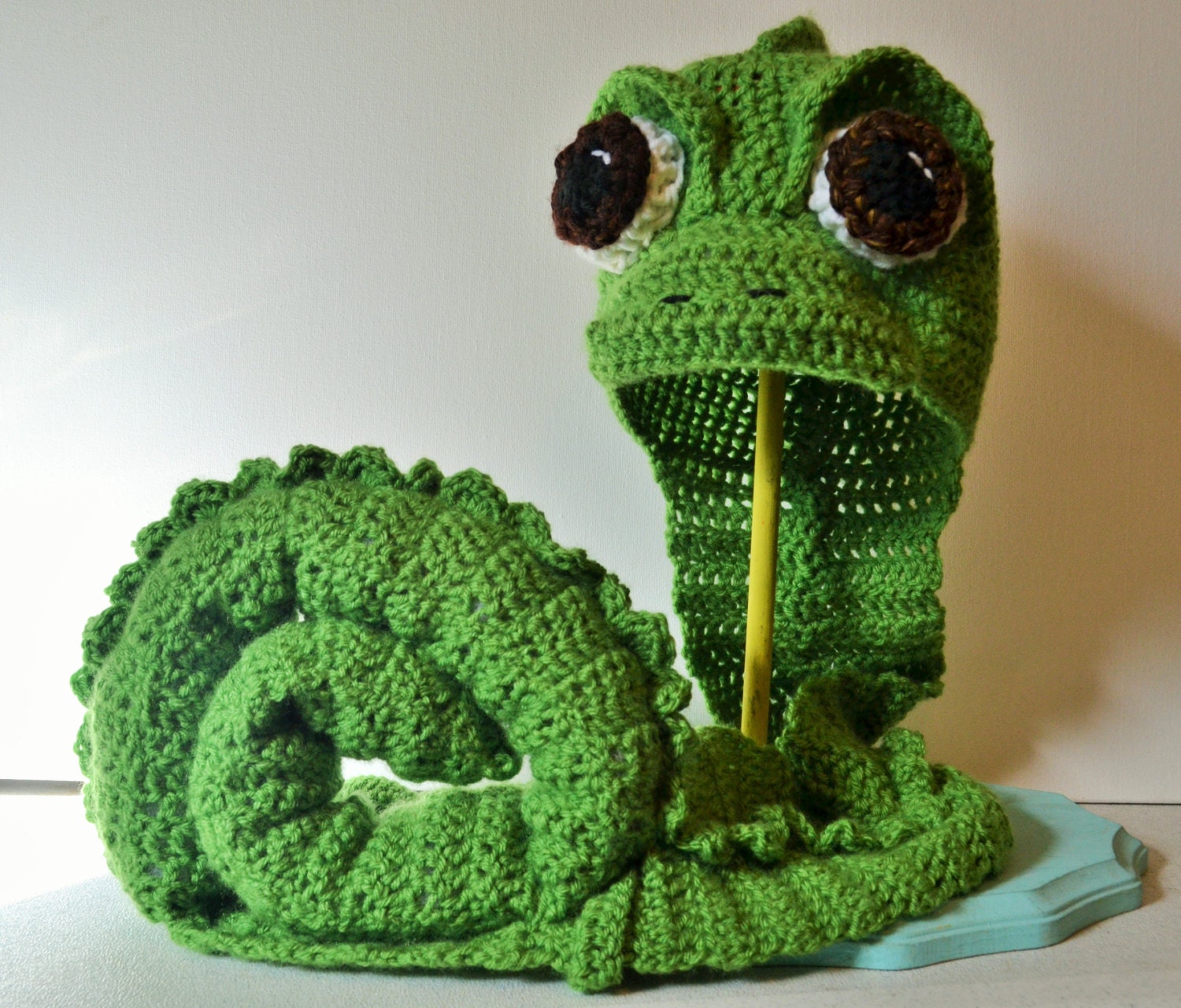 Crochet Pascal the Chameleon Hat and Tail Set Cartoon