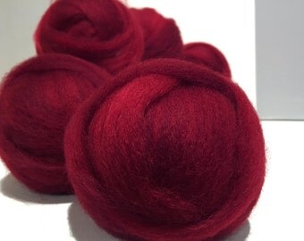 Deep Red wool roving, Needle Felting Spinning wool, w/ 3 fiber samples, Christmas red, primary red, blood red blue red