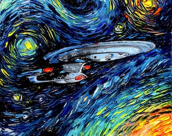 Star Trek Art - Starry Night Giclee print van Gogh Never Boldly Went by Aja 8x8, 10x10, 12x12, 20x20, and 24x24 inches choose your size