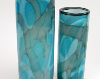 Home Decor Santorini Blues Decorative Hand Blown Art Glass Vase by Rebecca Zhukov