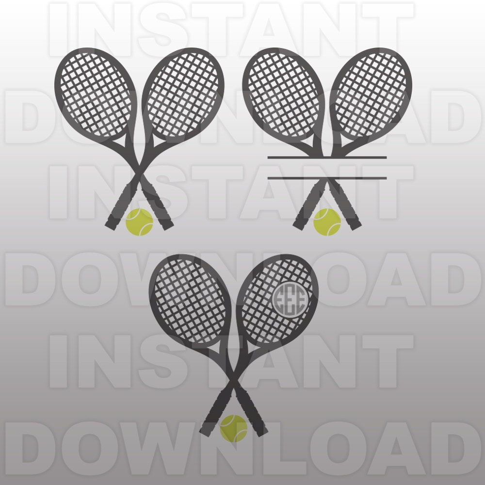 Tennis Monogram Racket and Ball SVG File Cutting Template-Clip