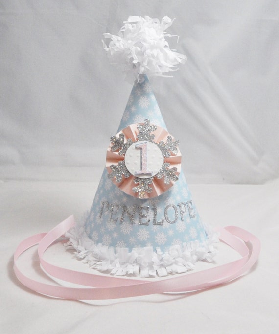 Pink & Blue Girl Snowflake Party Hat- 1st Birthday- Winter Onederland- Personalized Il_570xn