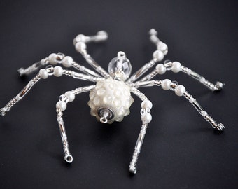 Aereon - crystal clear, white and silver glass beaded spider goth sun catcher - Halloween decoration - Christmas ornament