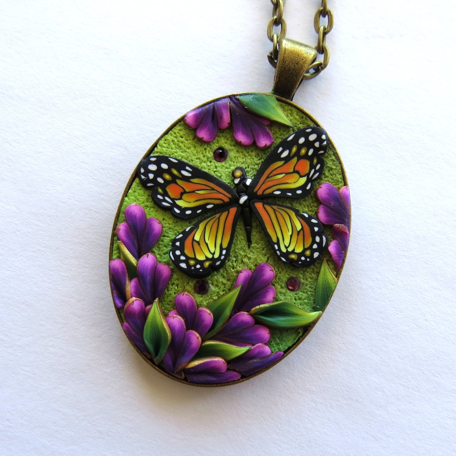 Monarch Butterfly Garden Necklace Polymer Clay Whimsical