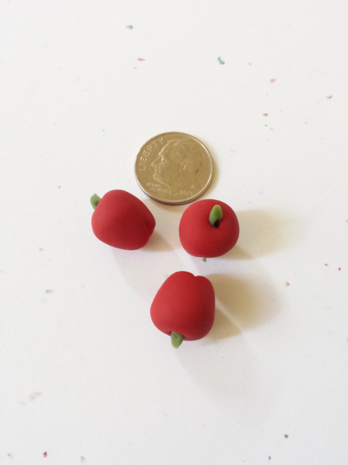 Polymer Clay Apple Beads 10mm/ Set Of Three/ Handmade/ Red Apples