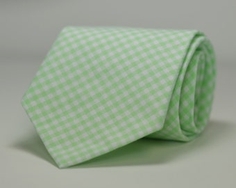 Mint Necktie, Mint Green Gingham Tie, Men's Necktie, Wedding Necktie. Mint Wedding, Groomsmen Tie