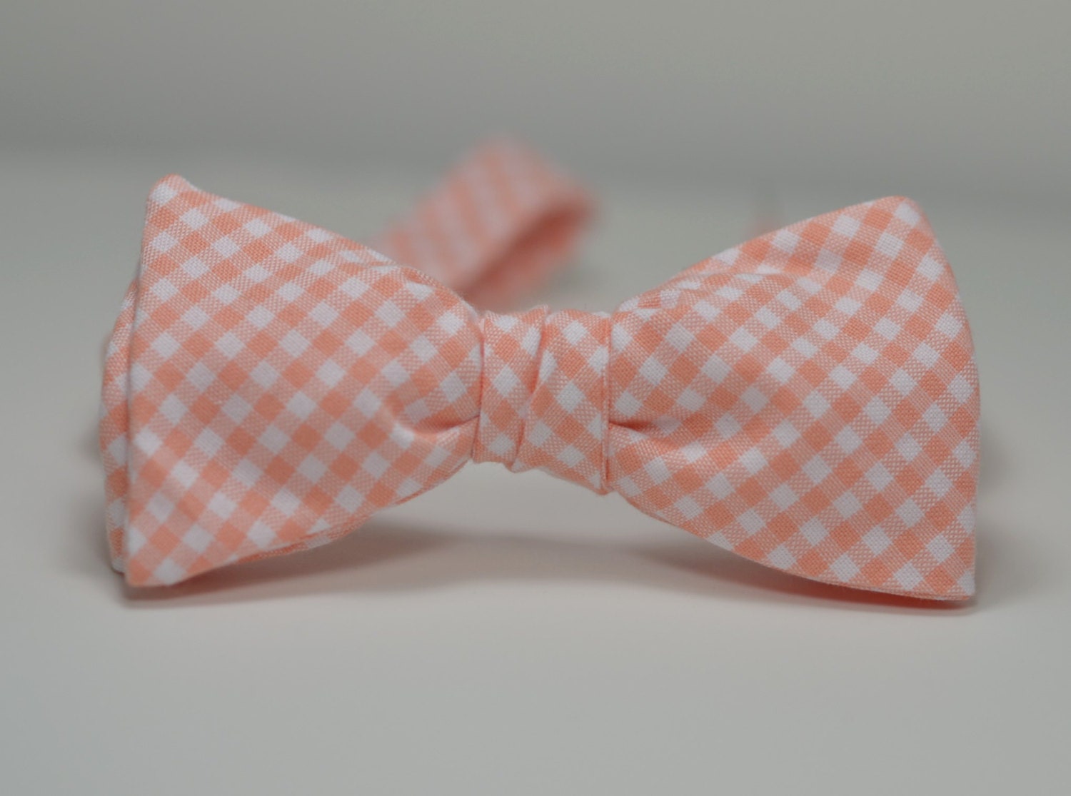 Peach Bow Tie Peach Gingham Wedding Bow Tie Groomsmen Tie