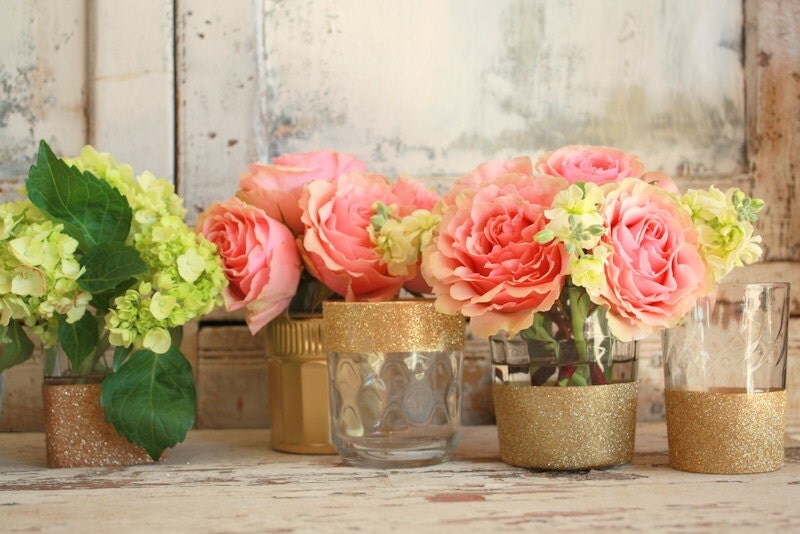 24 Gold dipped vases gold wedding decor 4 CUSTOM gold