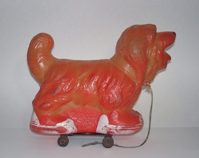 Vintage 1960s Abernathy Barking Dog Plastic Pull Toy Red Ball Jets Promo