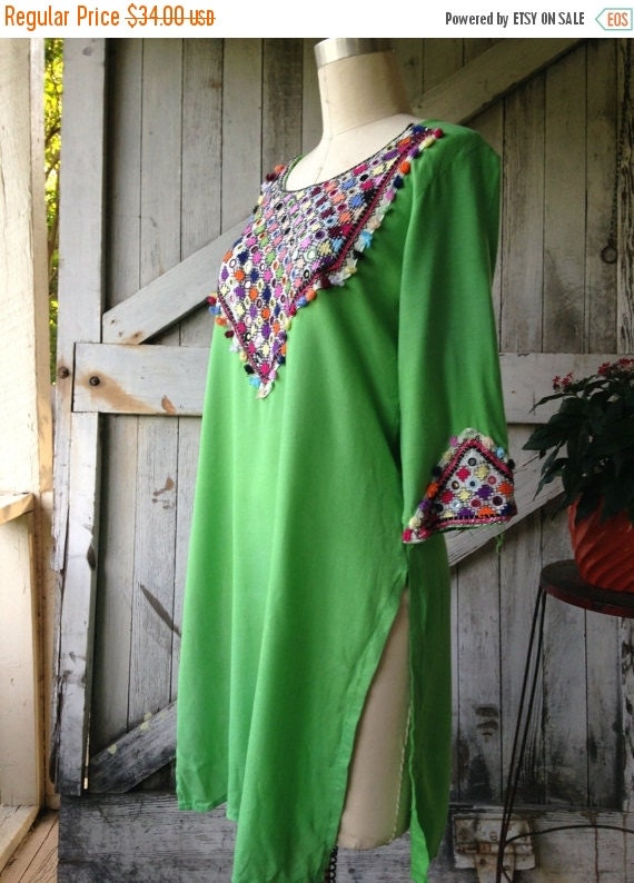 1970s tunic ethnic tunic 70s blouse green tunic by melsvanity