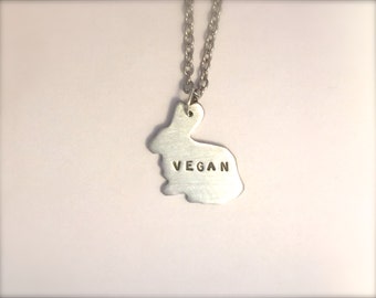 Vegan Necklace-Vegan Jewelry-Mini Vegan Bunny Necklace- Eco Friendly-Recycled Metals