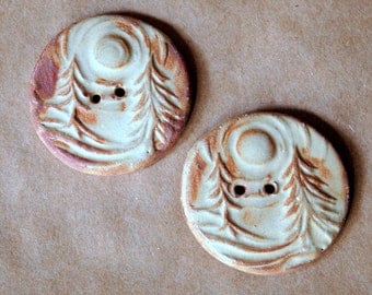 2 Ceramic Buttons in Rustic Rust - Extra Large Forest Buttons - Knitting Supplies - Focal Buttons