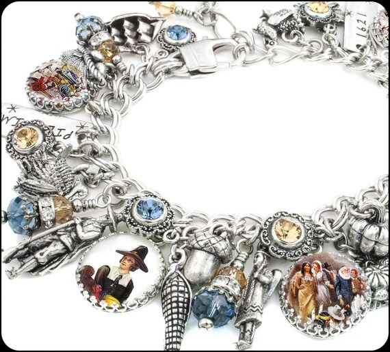 Thanksgiving Jewelry Pilgrim Charm Bracelet Autumn Bracelet