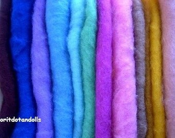 Wool, carded, 6.65oz/190gr, eco colors, for needle felting and wet felting ,13 colors