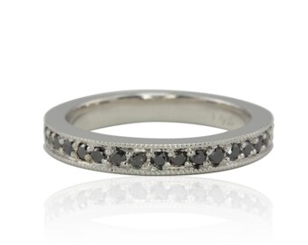 Black Diamond Ring, Black Diamond Pave Wedding Band with Milgrain Detail - LS2674
