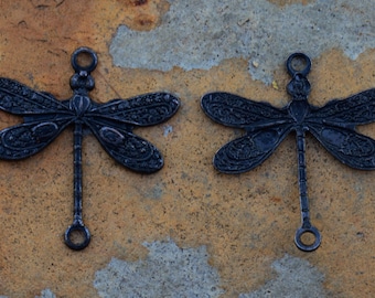 2 Matte Black 2 Ring Small Dragonfly 17x16mm - Trinity Brass Co.