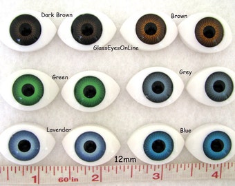 6 PAIR Plastic Doll Eyes Oval 12mm Iris With 16mm by 24mm Overall Size Choose Color for Dolls, Fairies, Mermaids, Fantasy Characters (A-1)