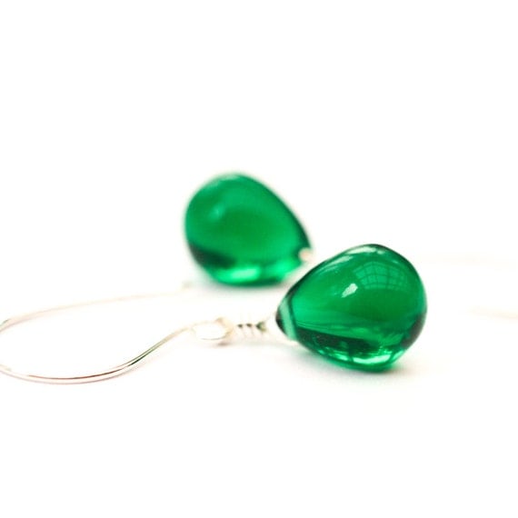Rose gold earrings green drop earringsglass by KahiliCreations