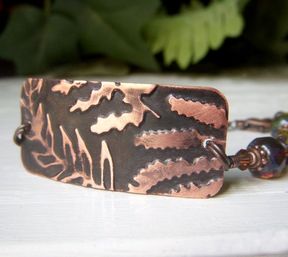 Embossed Copper Bracelet Adjustable Oxidized Copper